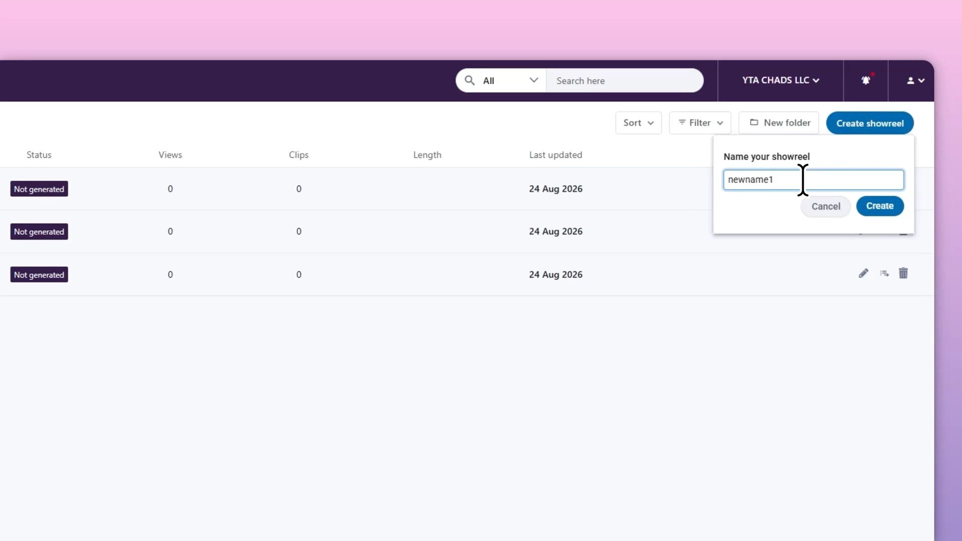 Step 4: a pop up will show up for you to enter the show reel name