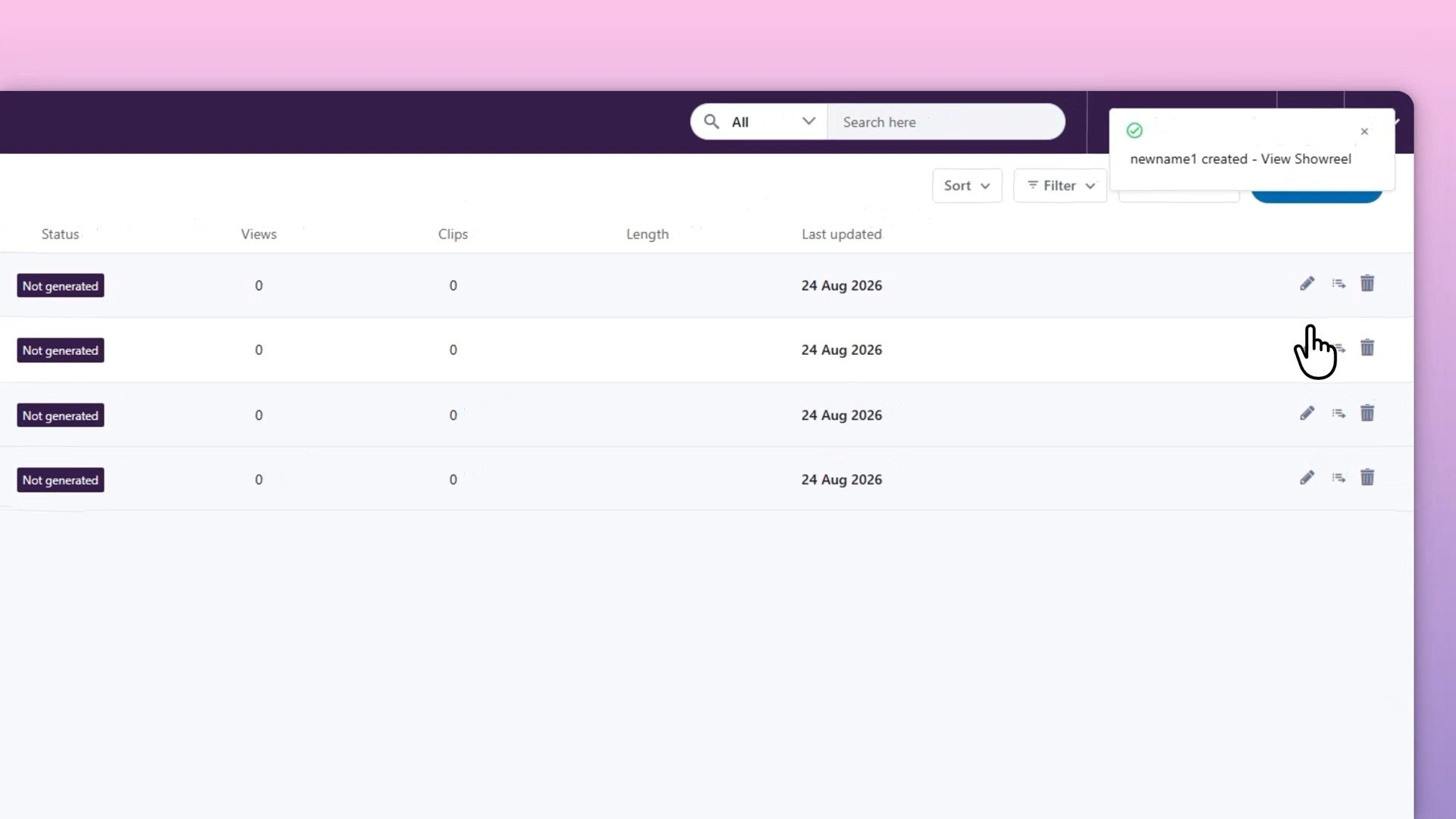 Step 5: The showreel is now created, you can click on the pen icon to edit it